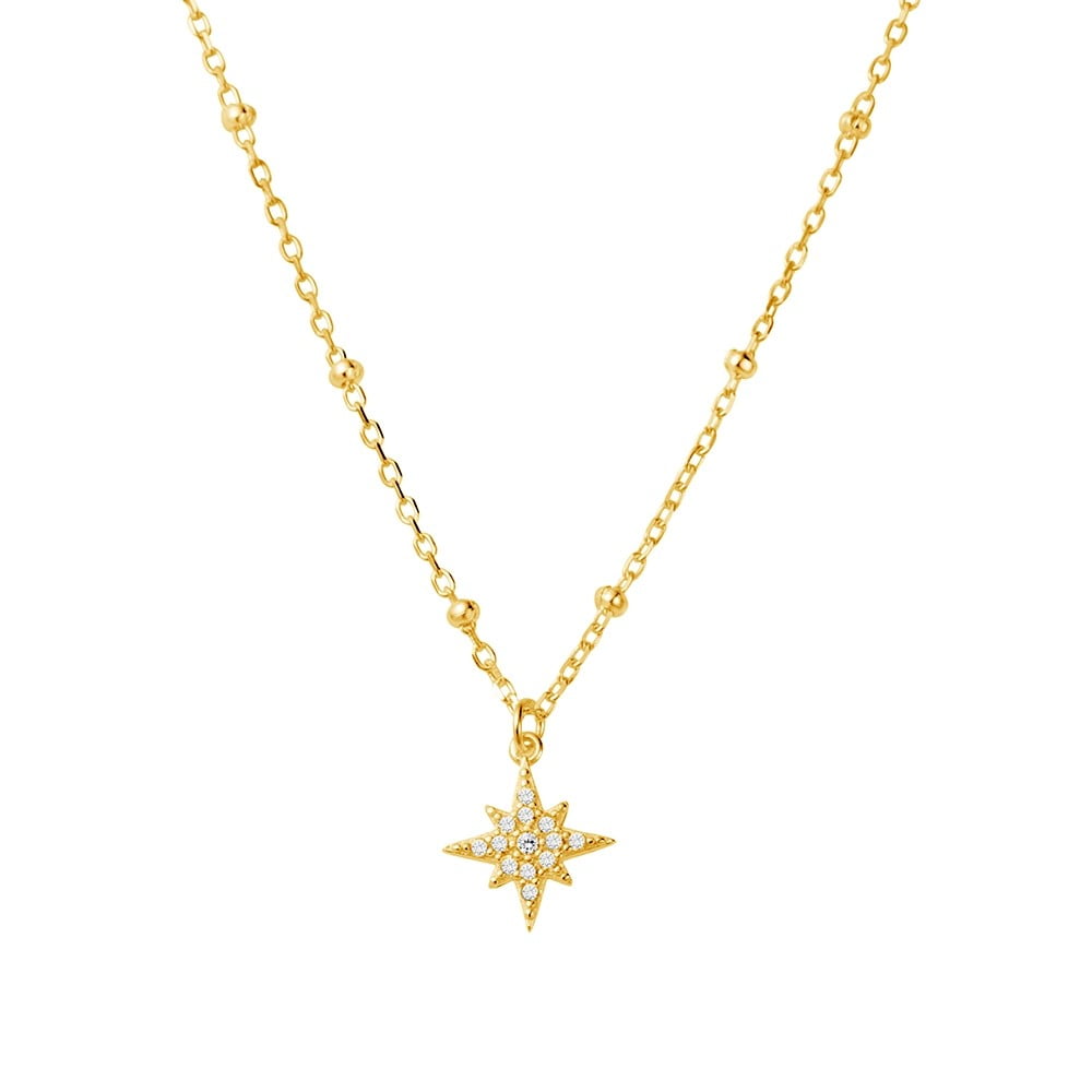 Gold Plated Necklace with North Star Pendant Featuring CZ