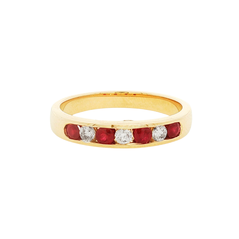 9k Yellow Ruby & Diamond Channel Band Ring