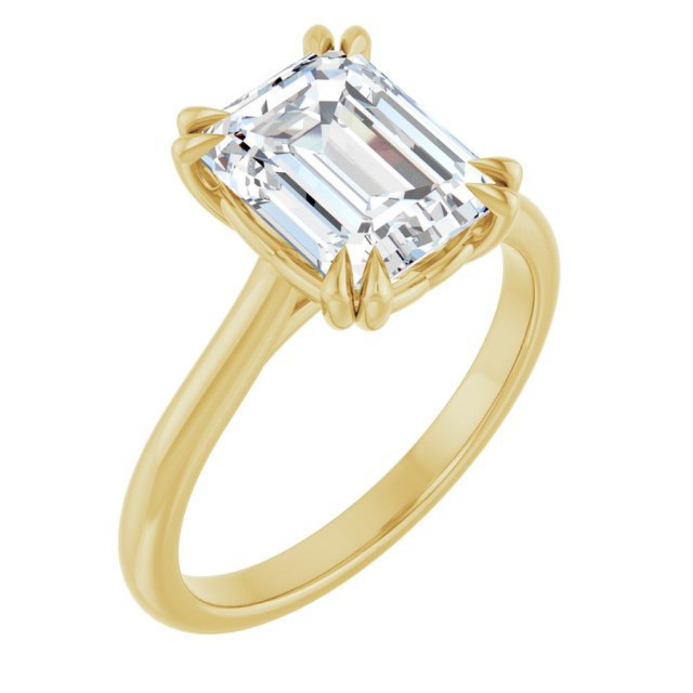 'Lucie' Emerald Cut Double Claw Ring