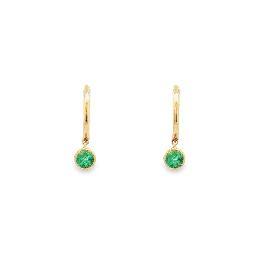 9k Yellow Gold Emerald Bezel Huggie Earrings