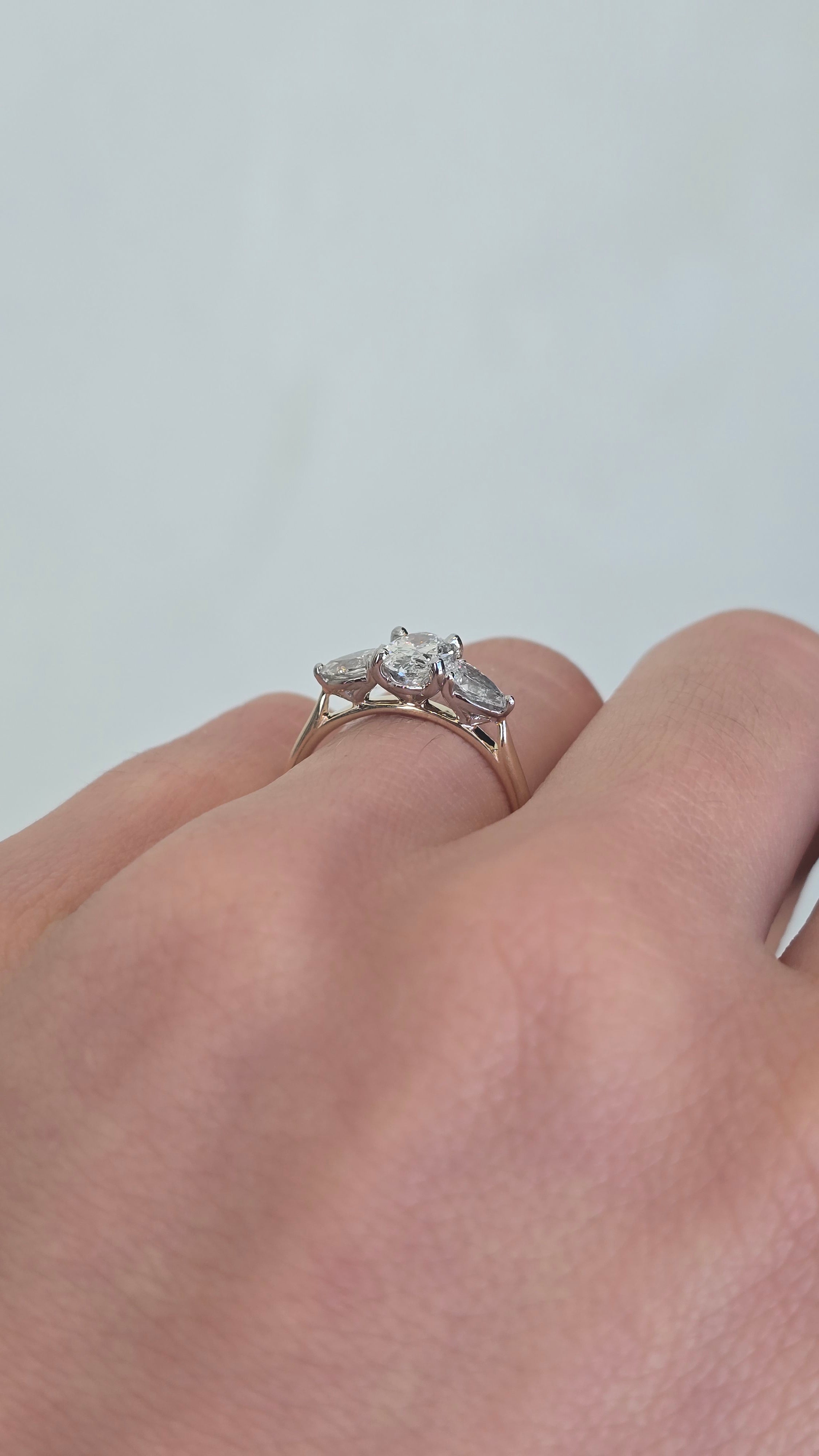 14k Yellow Gold & Platinum 'Amara' Oval & Pear Lab Diamond Trilogy Ring