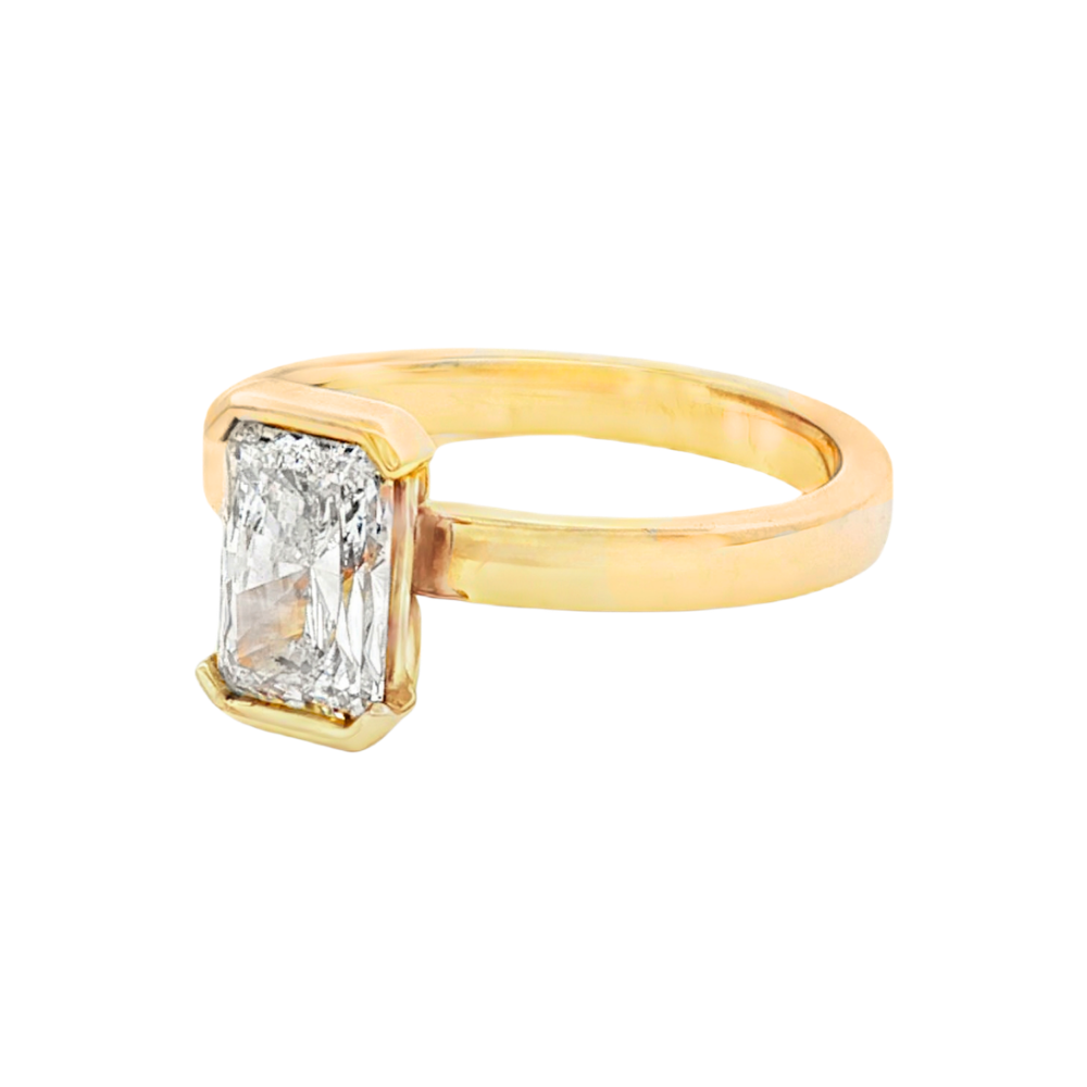 10k Yellow Gold 'Lena' Radiant Half Bezel Lab Diamond Solitaire Ring