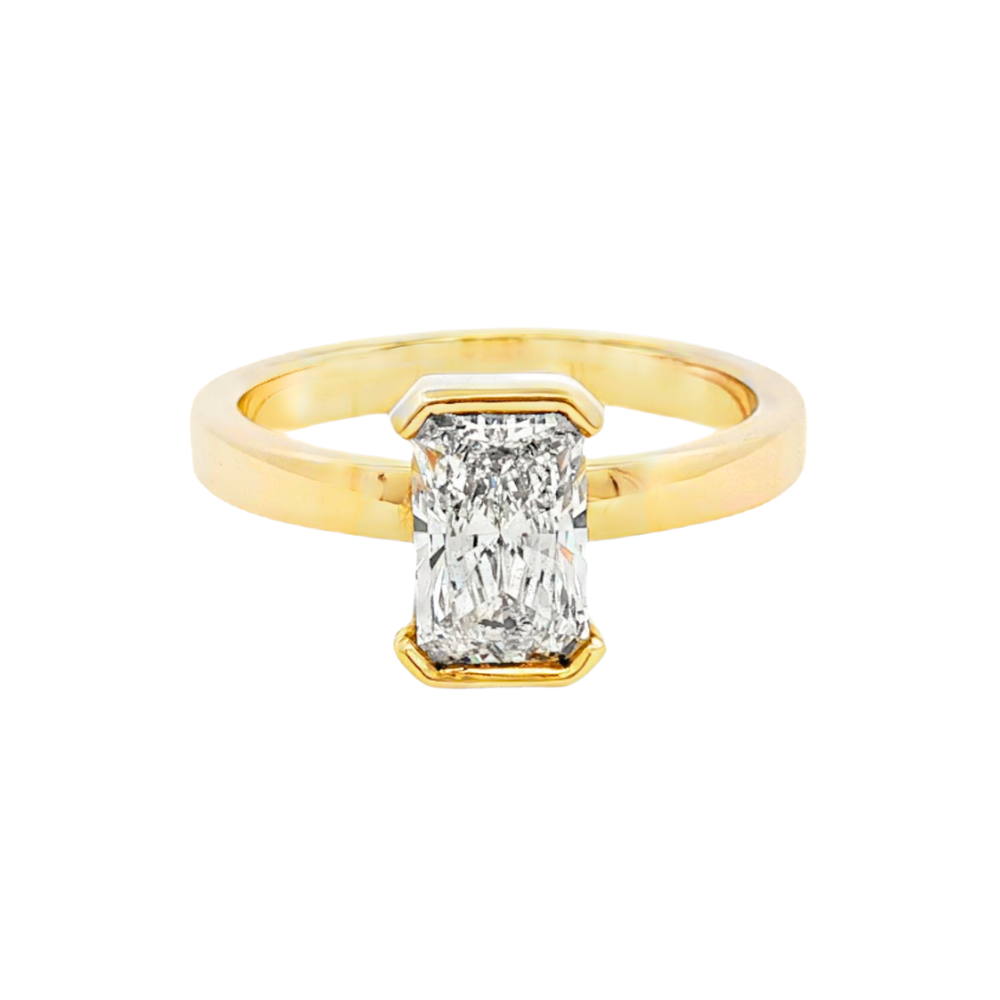 10k Yellow Gold 'Lena' Radiant Half Bezel Lab Diamond Solitaire Ring