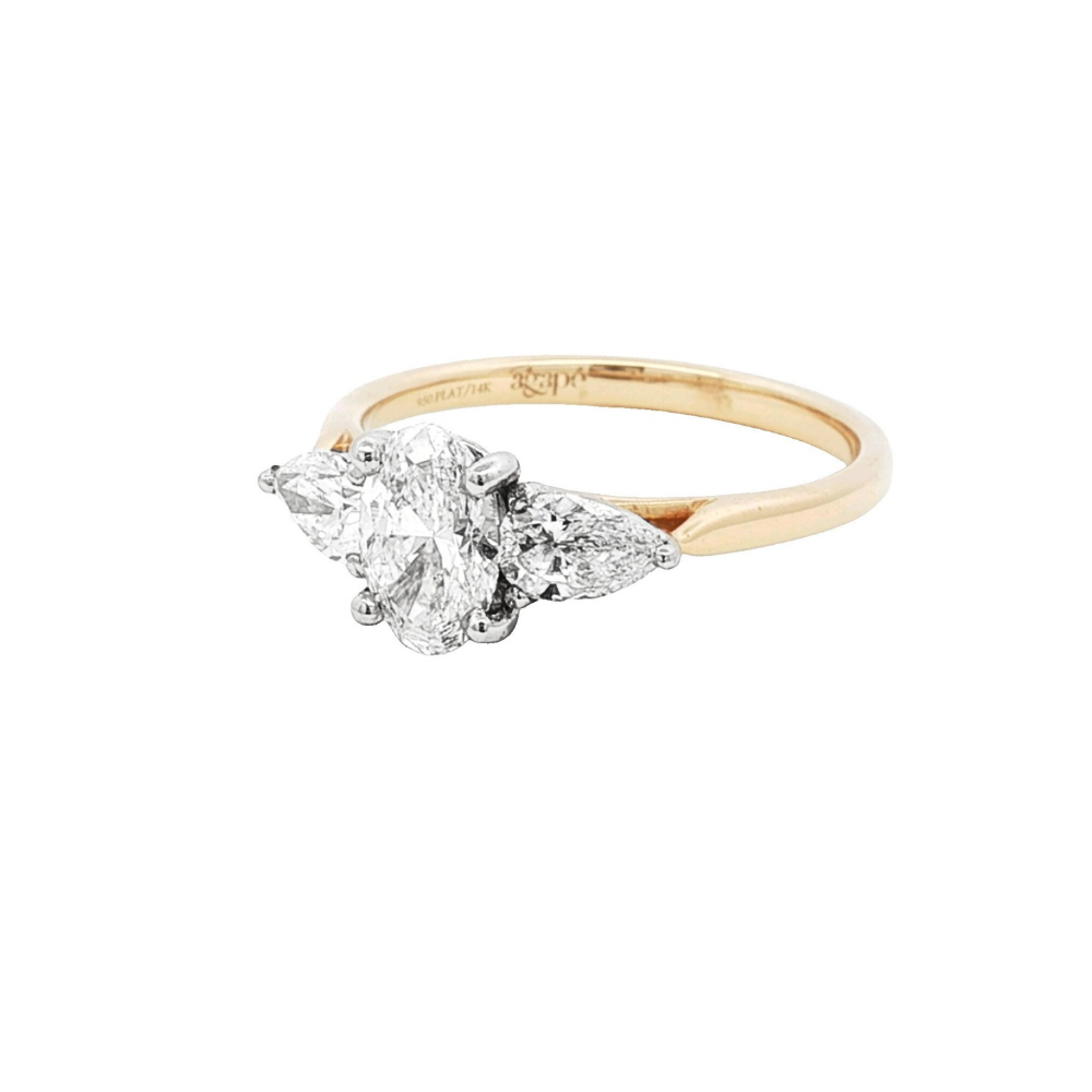 14k Yellow Gold & Platinum 'Amara' Oval & Pear Lab Diamond Trilogy Ring