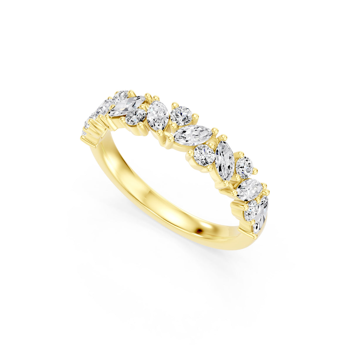 9k Yellow Gold 'Harper' Marquise & Round Lab Diamond Band