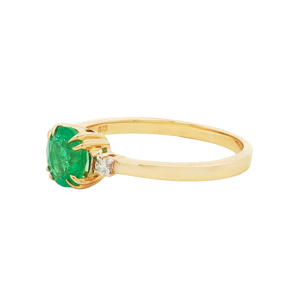 9k Yellow Gold Emerald & Diamond Ring
