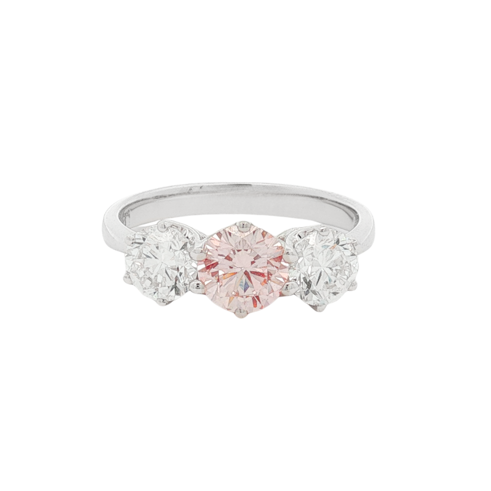 9k White Gold 'Evelyn' Lab Pink & White Diamond Trio Ring