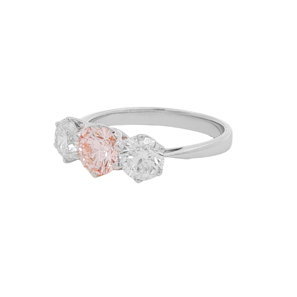 9k White Gold 'Evelyn' Lab Pink & White Diamond Trio Ring