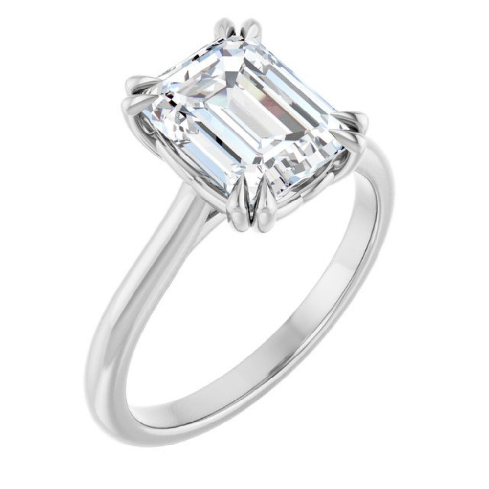 'Lucie' Emerald Cut Double Claw Ring