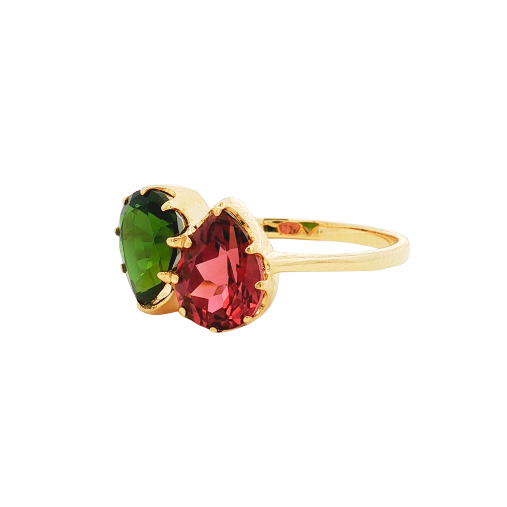9k Yellow Gold Tourmaline Toi Et Moi Ring