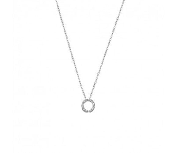 Sterling silver CZ Pave Circle Pendant Necklace