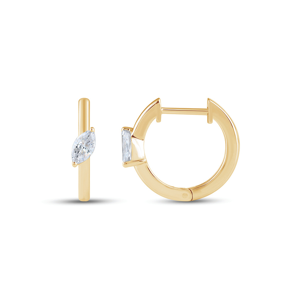 9k Yellow Gold Marquise Lab Diamond Hoop Earrings