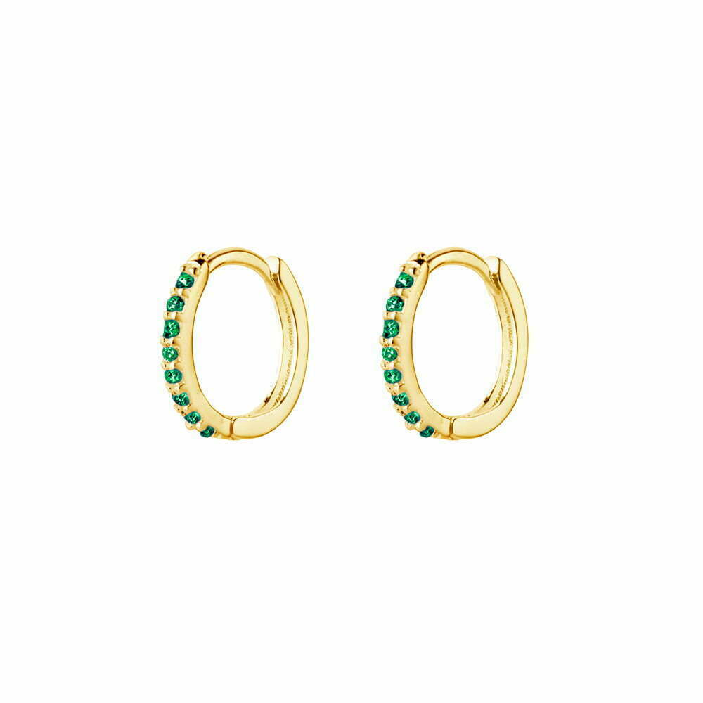 Gold Plated Huggie Earrings with Emerald CZ