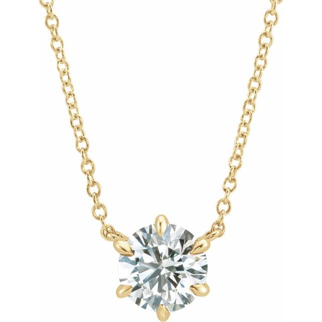 9k Yellow Gold 6 Claw Pendant with 45cm Cable Chain Necklace