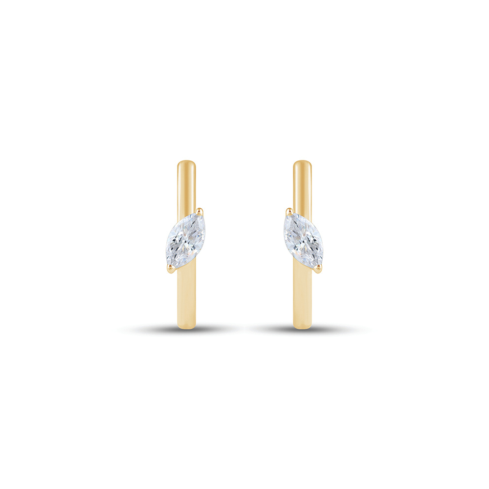 9k Yellow Gold Marquise Lab Diamond Hoop Earrings