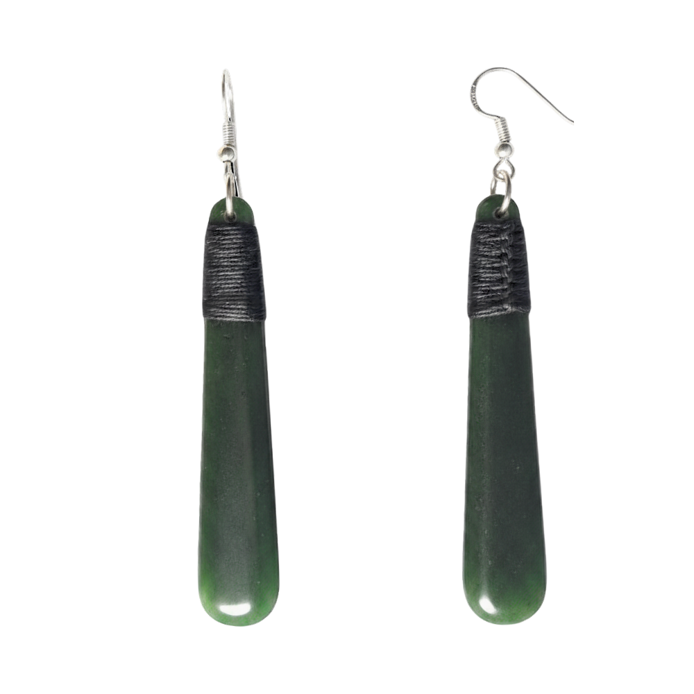 Roimata Pounamu 70mm Drop Earrings With Bindings