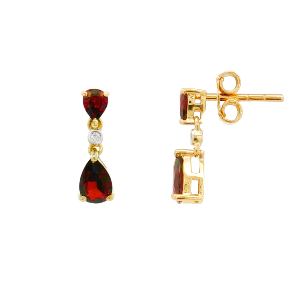 9k Yellow Gold Garnet & Diamond Earrings