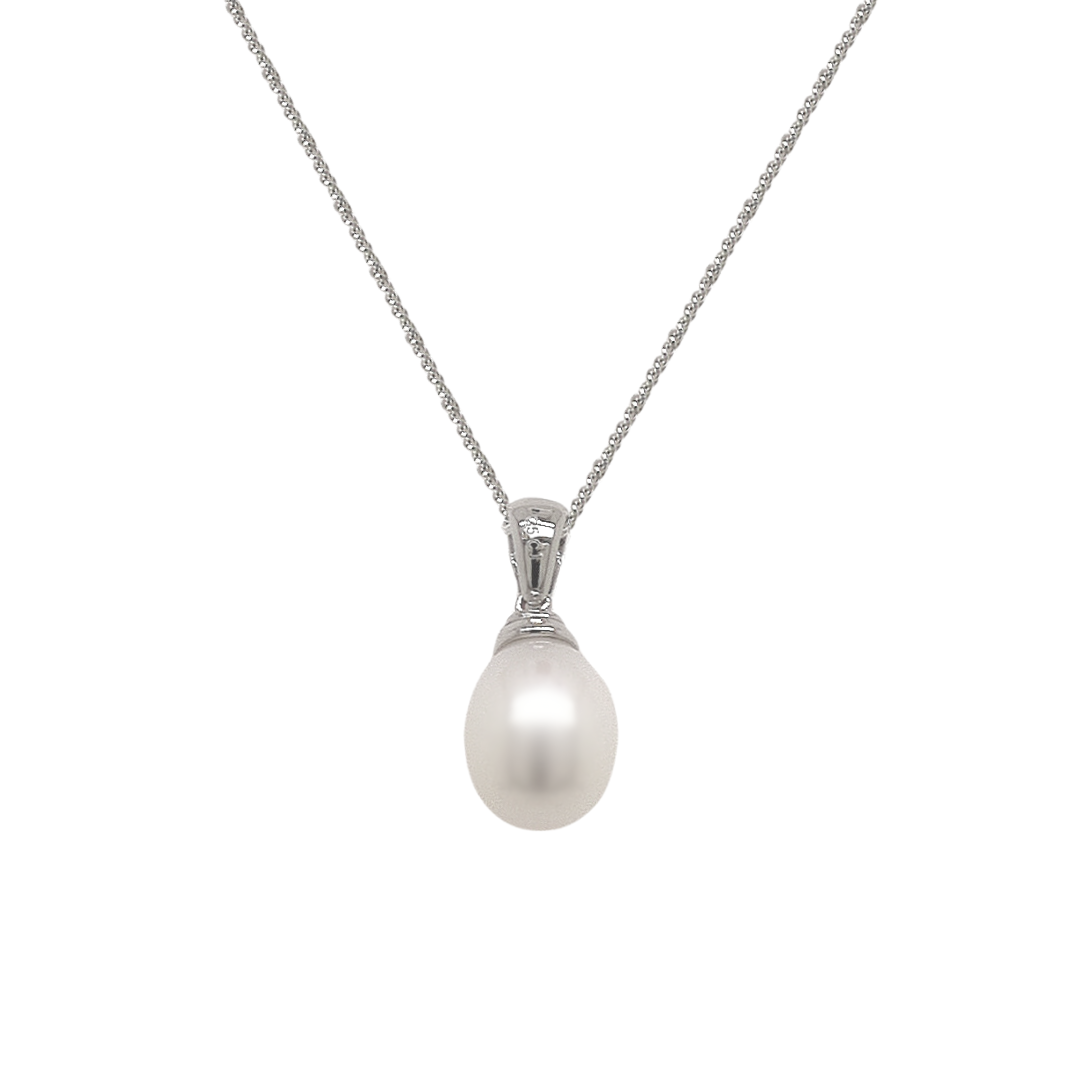 Sterling Silver 8.5-9mm White FWP Drop Pendant 45cm