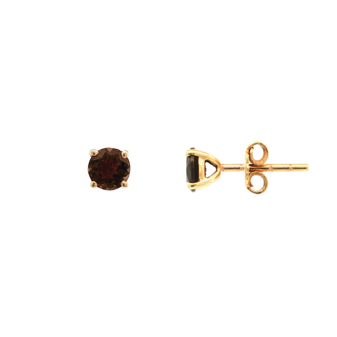 9k Yellow Gold 5mm Smokey Quartz Stud Earrings