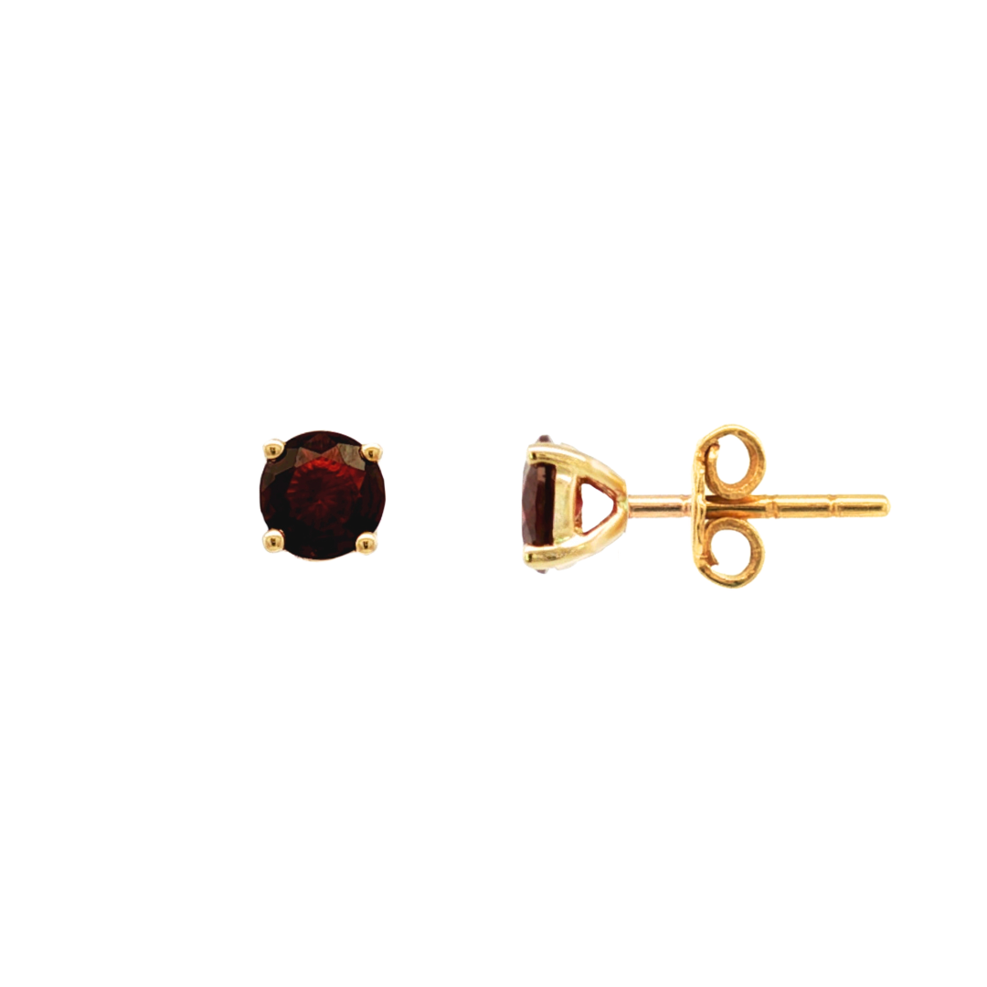 9k Yellow Gold 5mm Garnet Stud Earrings