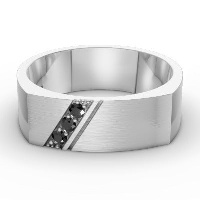 Sterling Silver and Black Diamond Flat Top Band