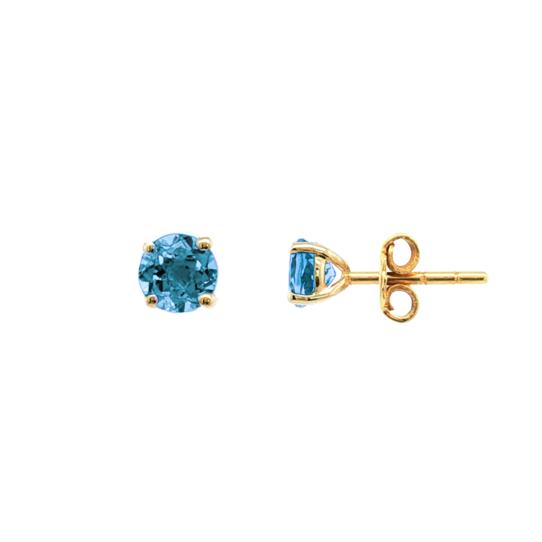 9k Yellow Gold 5mm London Blue Topaz Stud Earrings