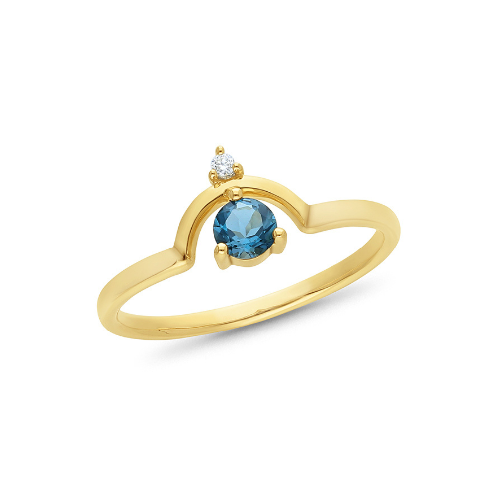 9k Yellow Gold London Blue Topaz & Diamond Stacker