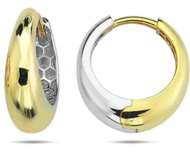 9k Yellow & White Gold Round Huggie Earrings