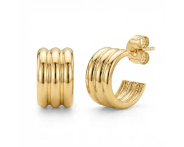 9k Yellow Gold Triple Row Earrings