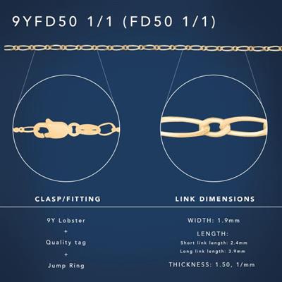 9k Yellow Gold 1:1 Figaro Chain