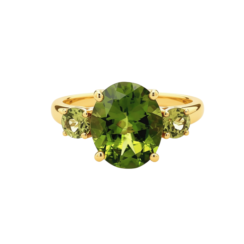 9k Yellow Gold Peridot Trilogy Ring