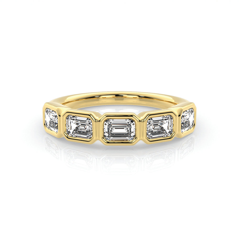 Yellow Gold Bezel Set Emerald Cut Lab Diamond Band