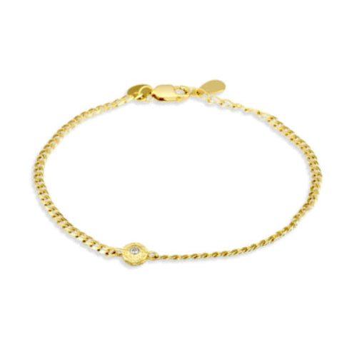 Gold Plated Hammered Circle CZ Bracelet