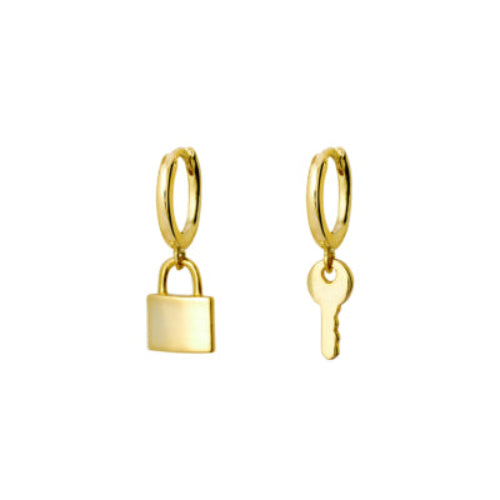 Gold Plated Lock and Key Charm Earrings