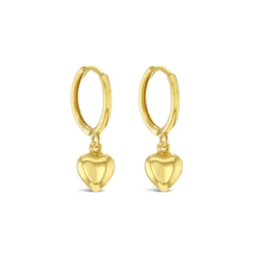 9k Yellow Gold Huggie Heart Drop Earrings