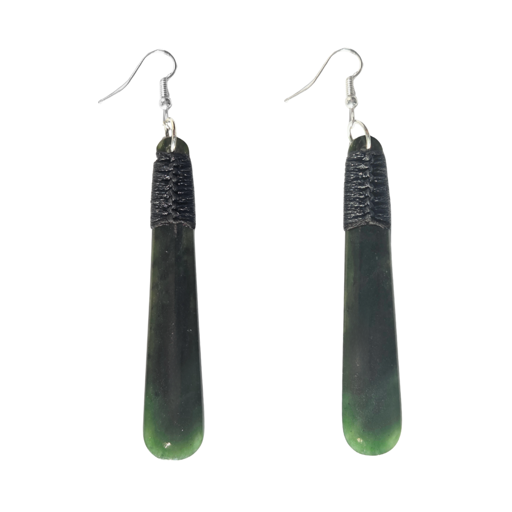 Roimata Pounamu 70mm Drop Earrings With Bindings