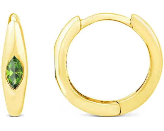 Yellow Gold Peridot Tapered Huggie Earrings