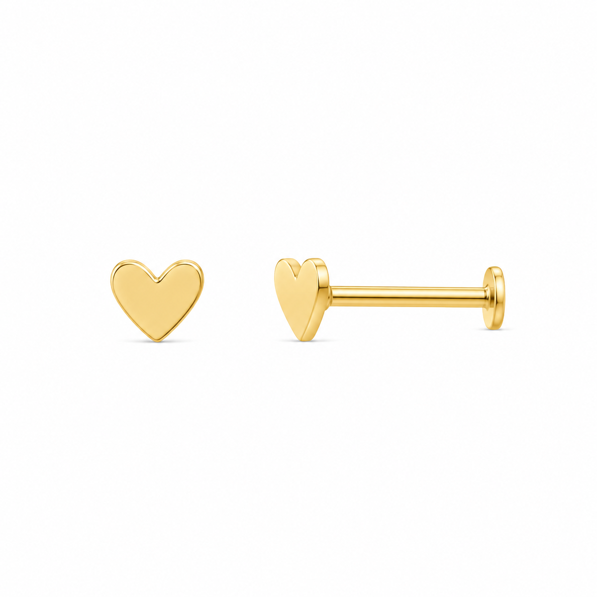 14k Yellow Gold 'Sweetheart' Flat Back Stud Earring