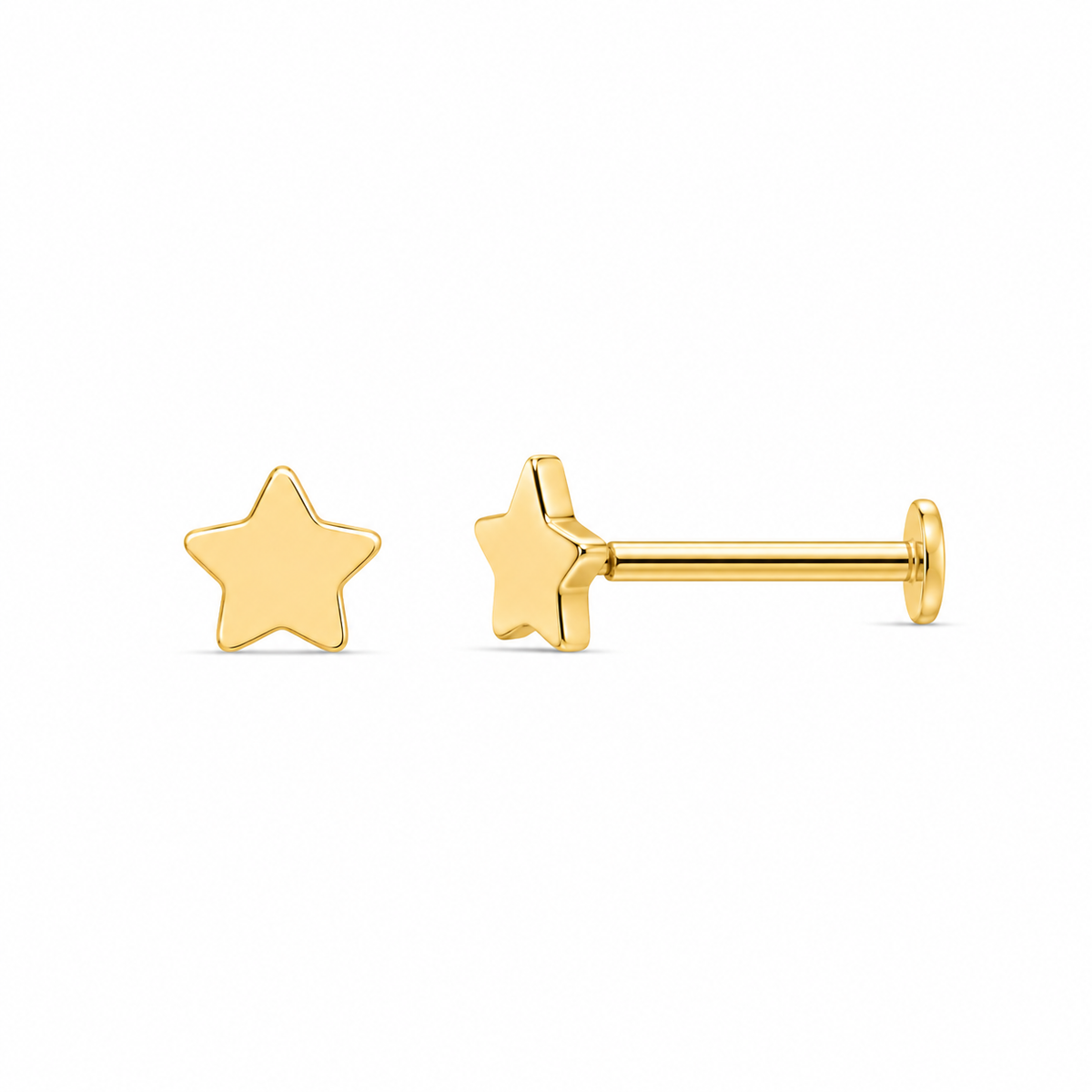 14k Yellow Gold 'North Star' Disc Flat Back Stud Earring