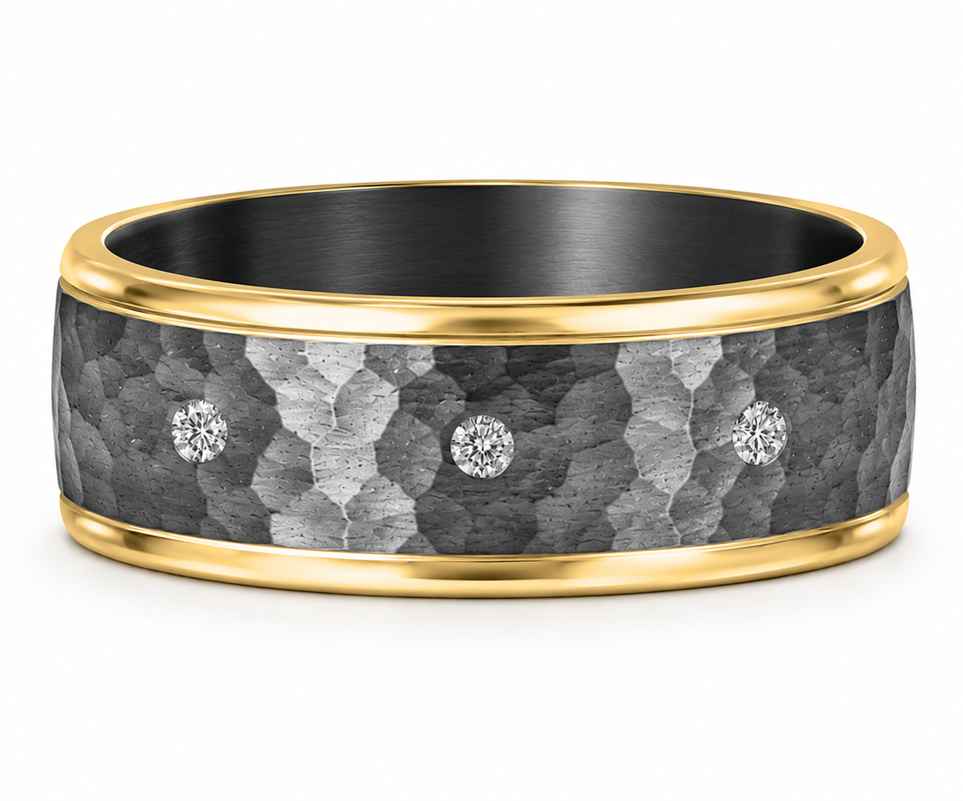 Custom 'Arlo' 9k Yellow Gold & Hammered Tantalum Diamond Set Band