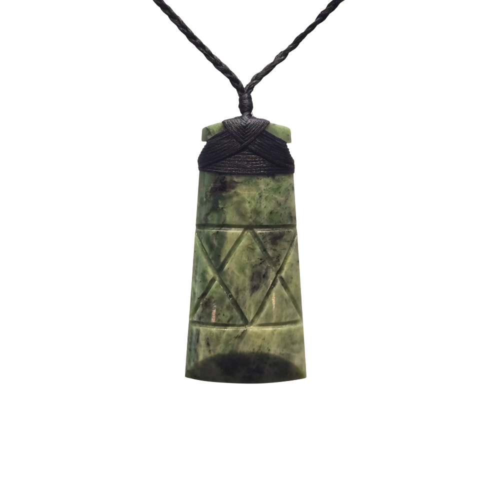 NZ Kahotea Pounamu Toki With Geometric Detailing Pendant
