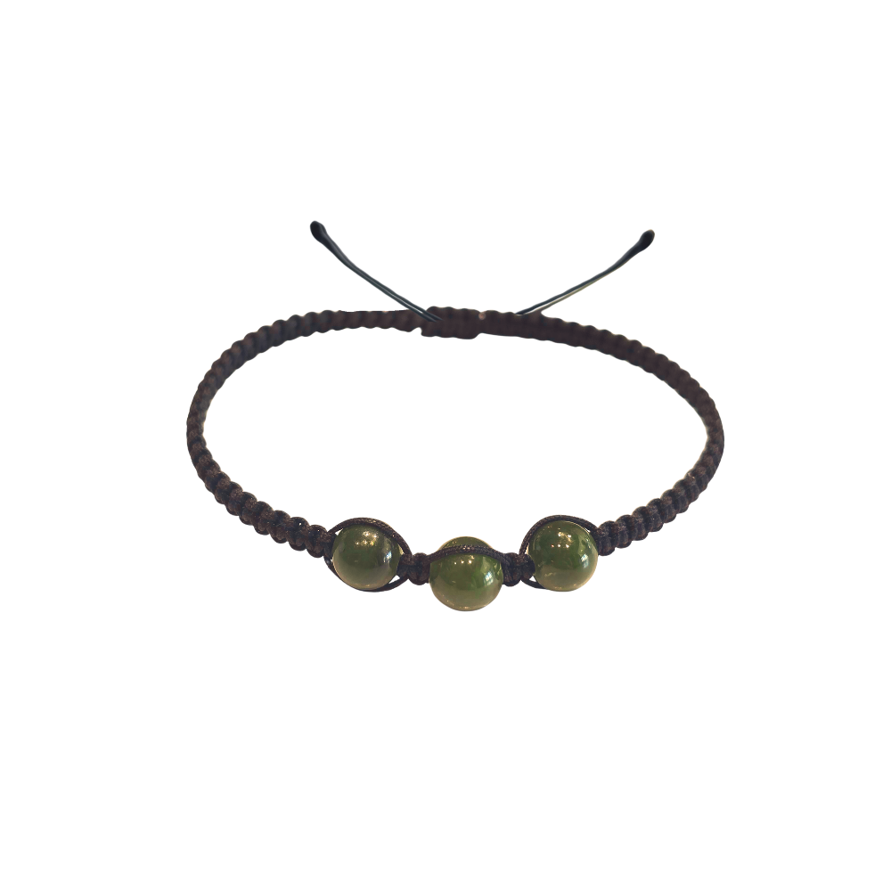 NZ Pounamu 3 Ball Pull String Bracelet
