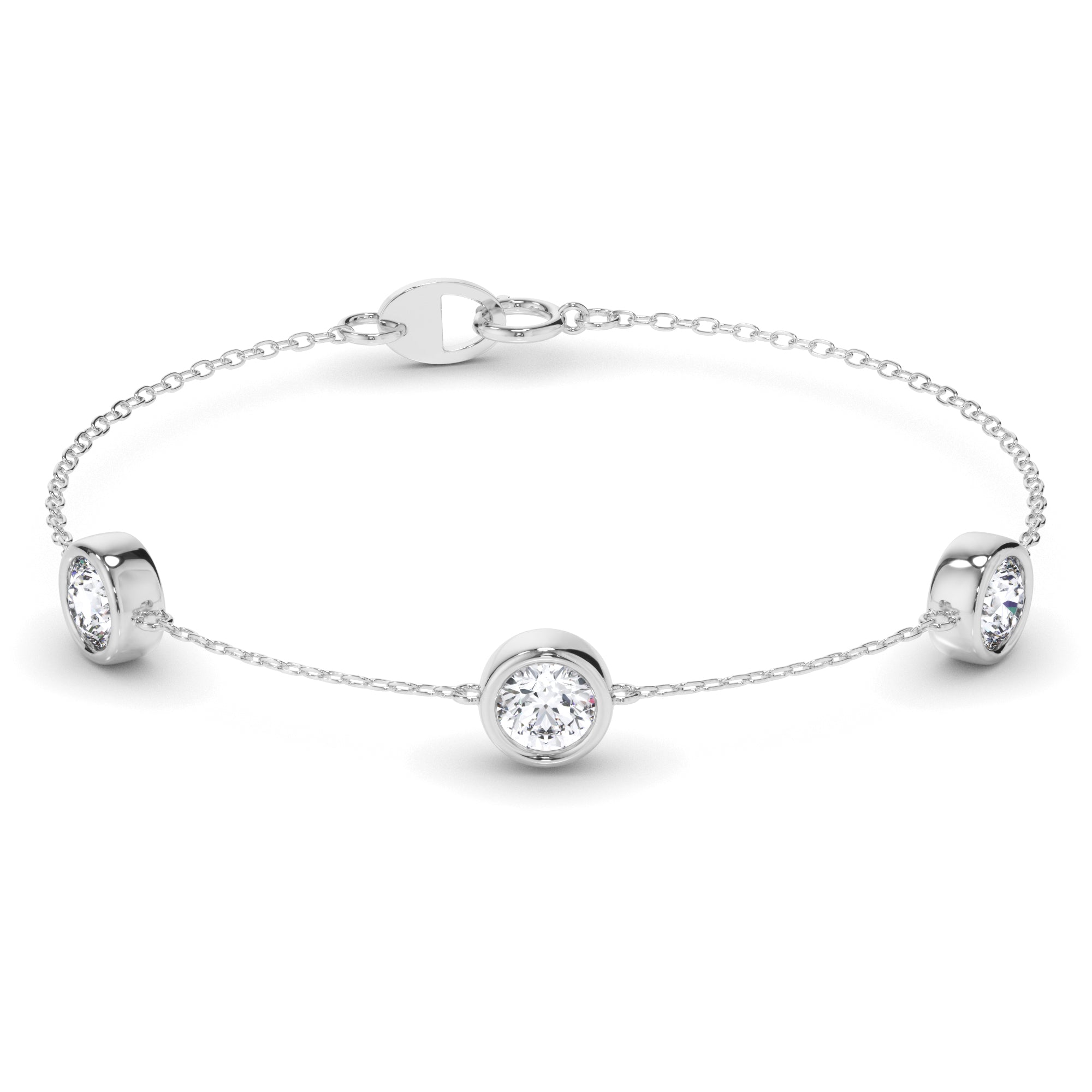 3-Stone Bezel Set Round Brilliant Cut Natural Mined Diamond Bracelet