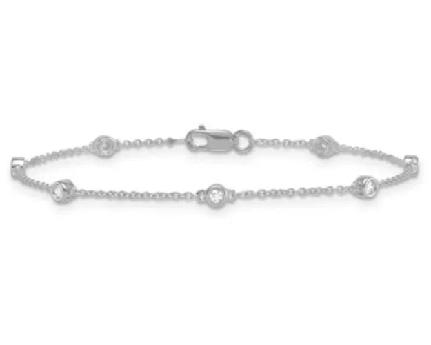 9k White Gold Lab Diamond Station Bracelet