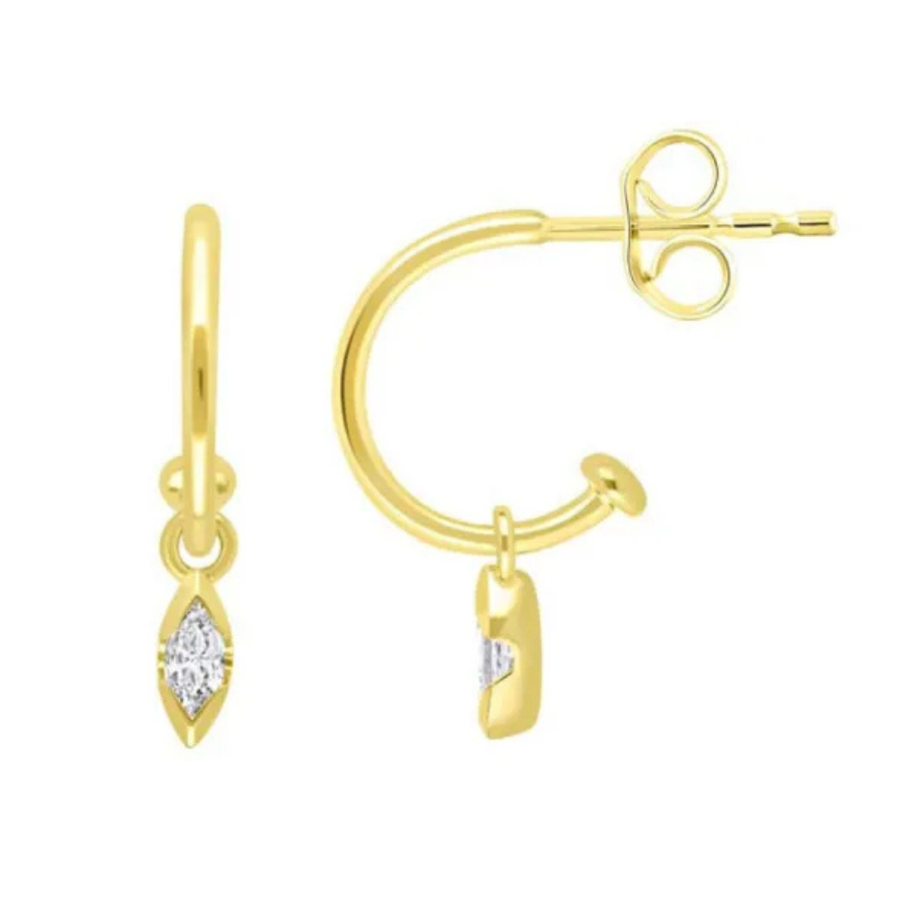 9k Yellow Gold Marquise Lab Diamond Drop Hoop Earrings