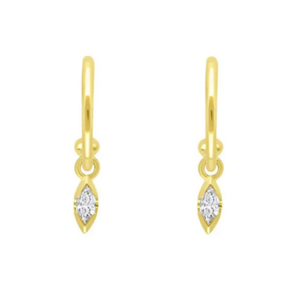 9k Yellow Gold Marquise Lab Diamond Drop Hoop Earrings