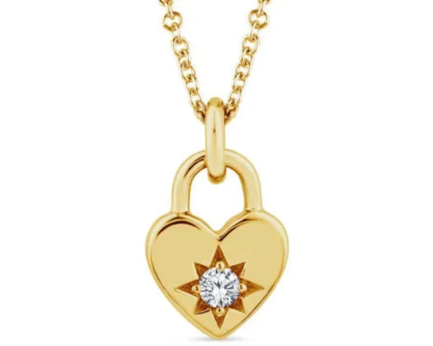 Gold Vermeil Cable Lab Diamond Heart Necklace