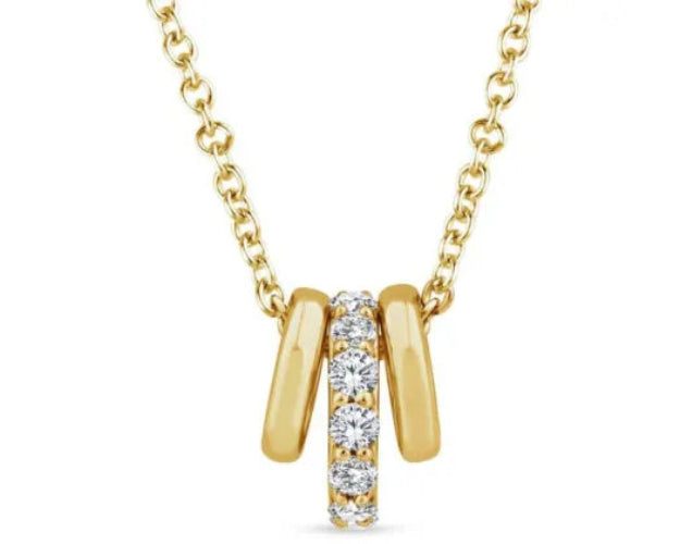 Gold Vermeil Lab Diamond Three Rings Necklace