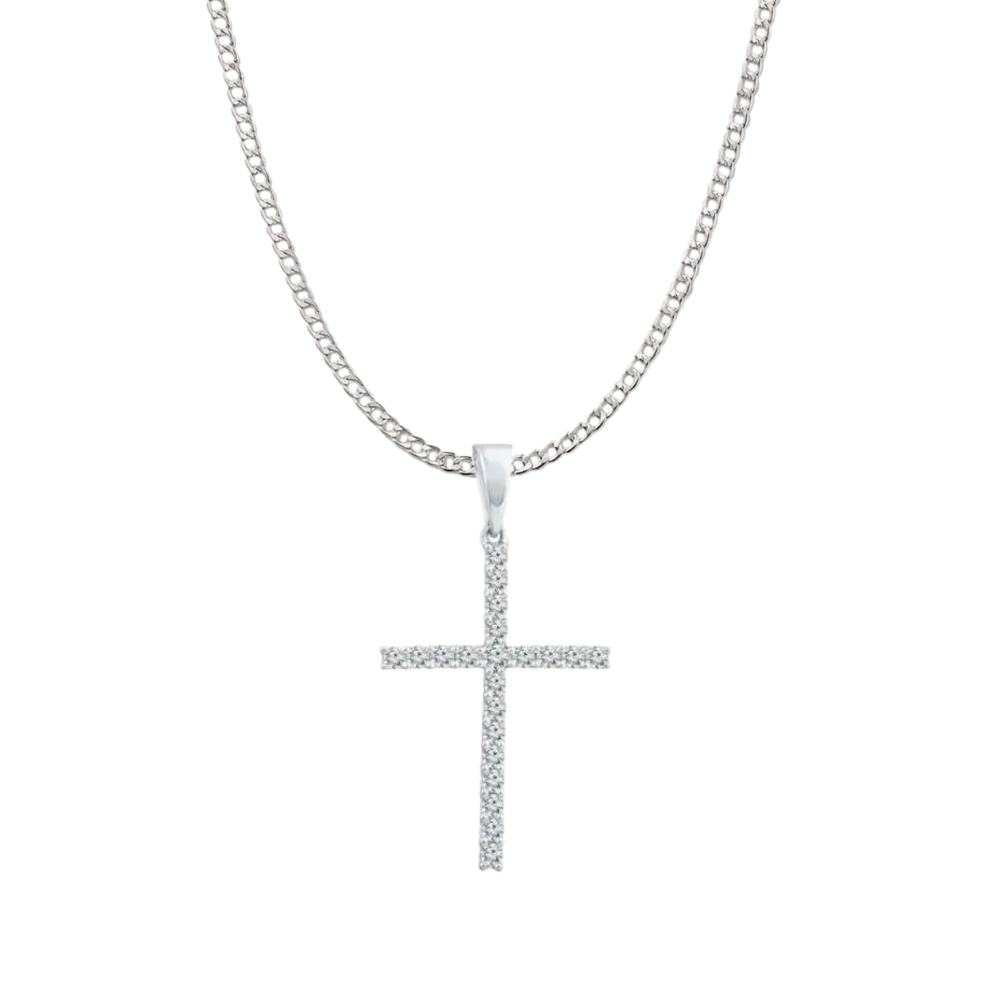 9k White Gold Diamond Cross Pendant