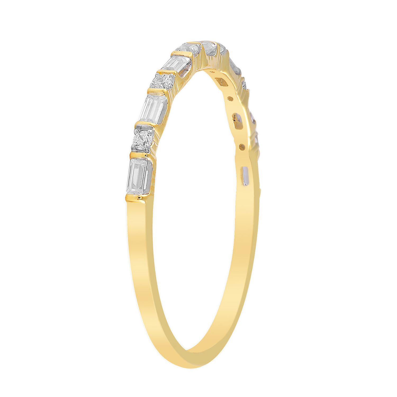 9k Yellow Gold Alternating Baguette Diamond Band